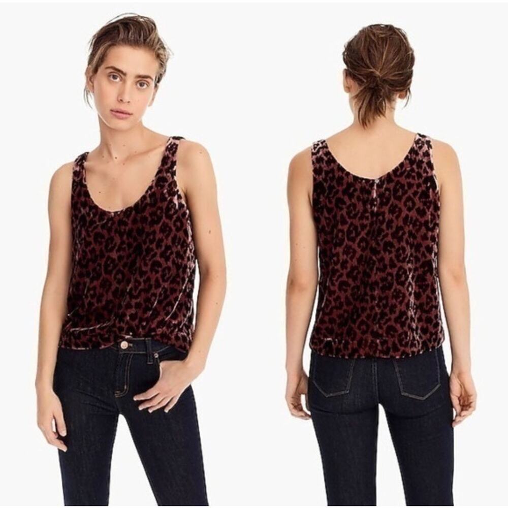 J.Crew Leopard Print Velvet Tank Size 2 Petite Sleeveless Scoop Neck Blouse Chic